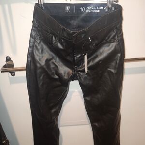Gap Pencil Slim Ankle High Rise Faux Leather Black Pants